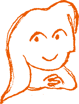 A drawing of Emmy, with fingers laced.