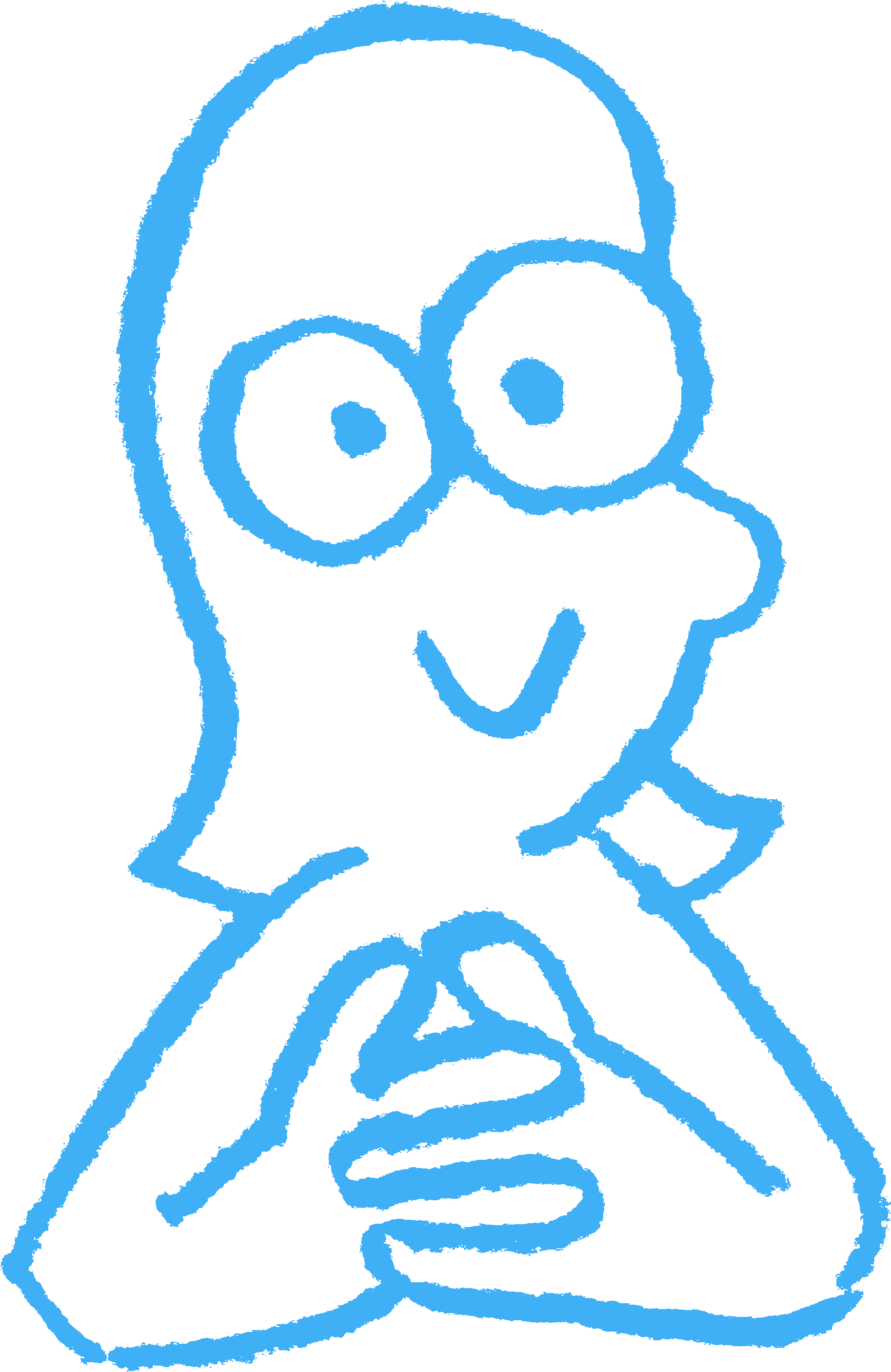 A drawing of Aljoscha, fingers interlaced, eager to deliver some interesting news.