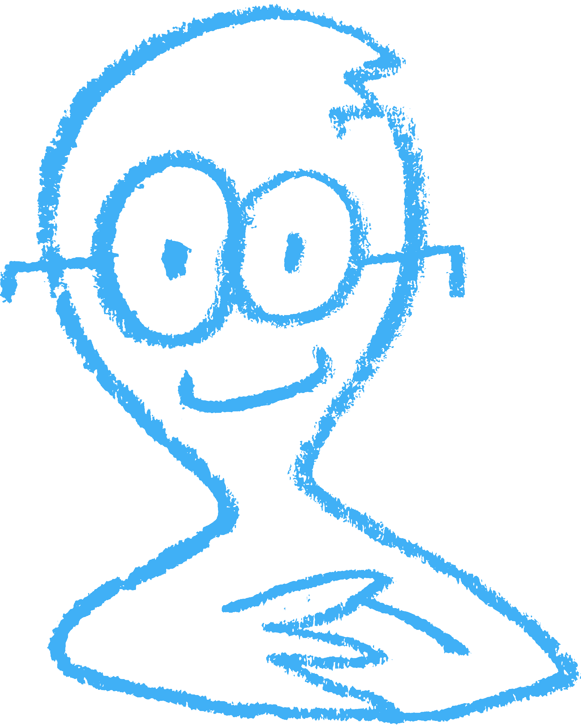 A drawing of Aljoscha, fingers interlaced, with short hair!