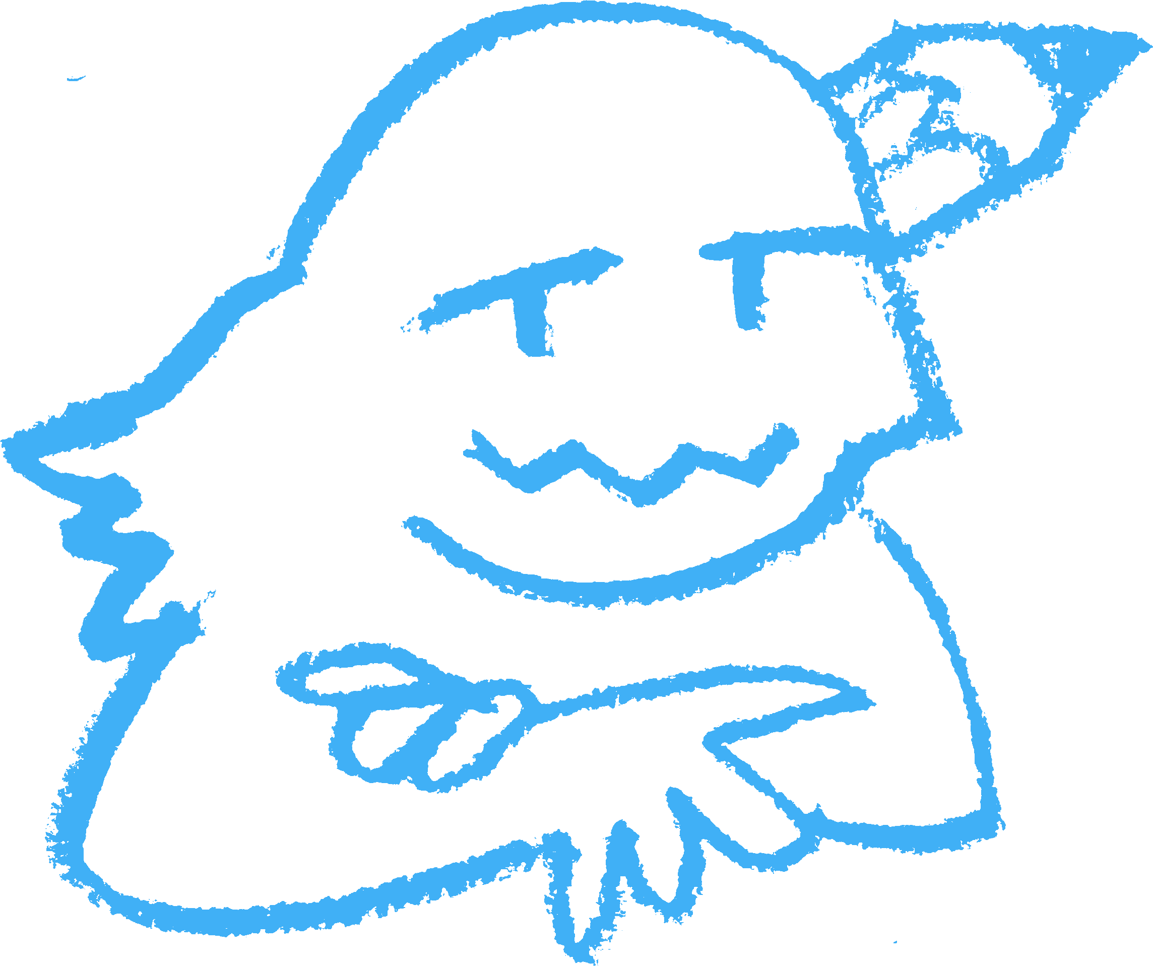 A drawing of Sammy, arms crossed with a pencil tucked behind her ear.