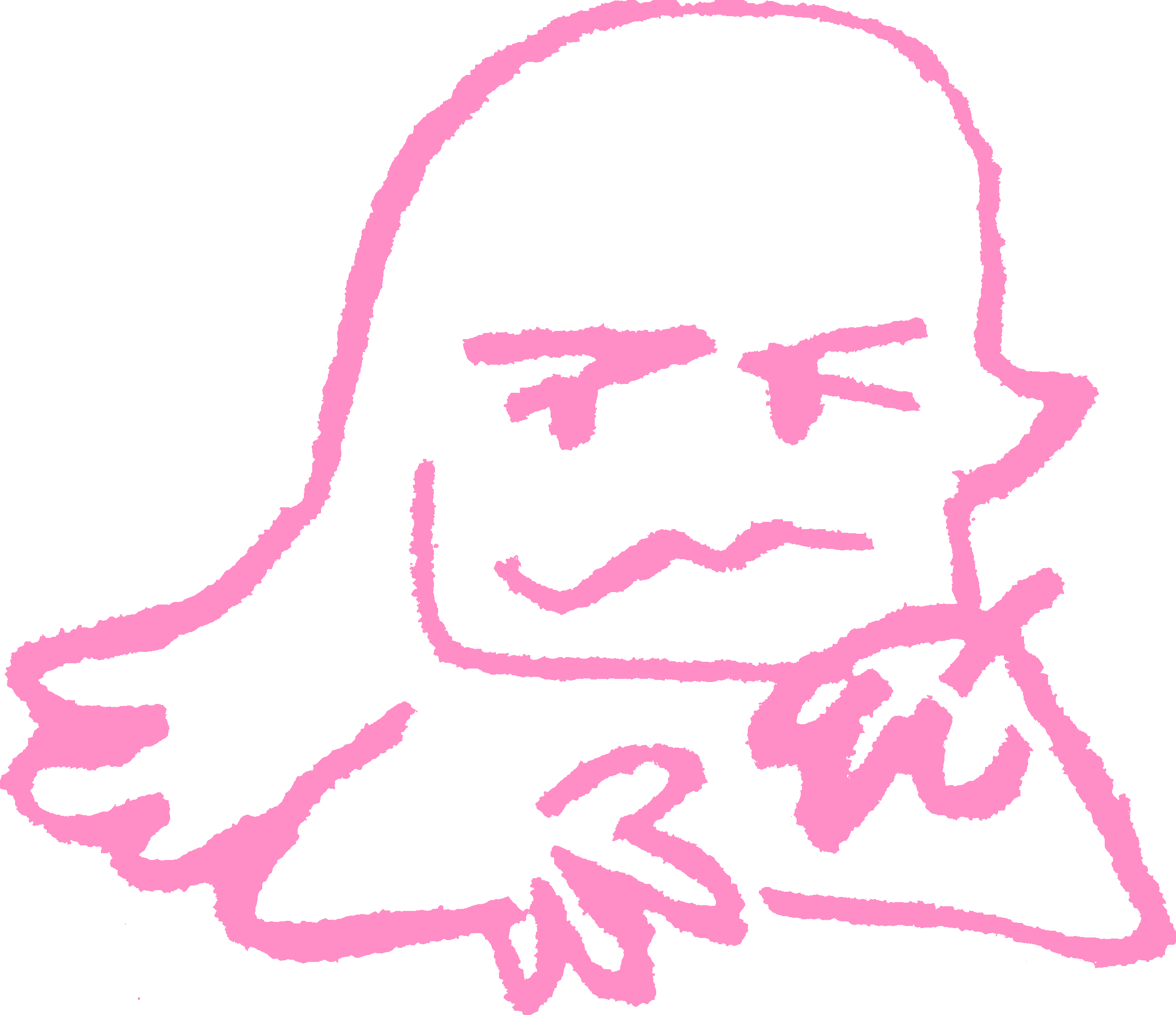 A drawing of Sammy, with chin resting on her hand, a pencil between her fingers.