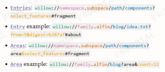 A screenshot of several Willow URIs