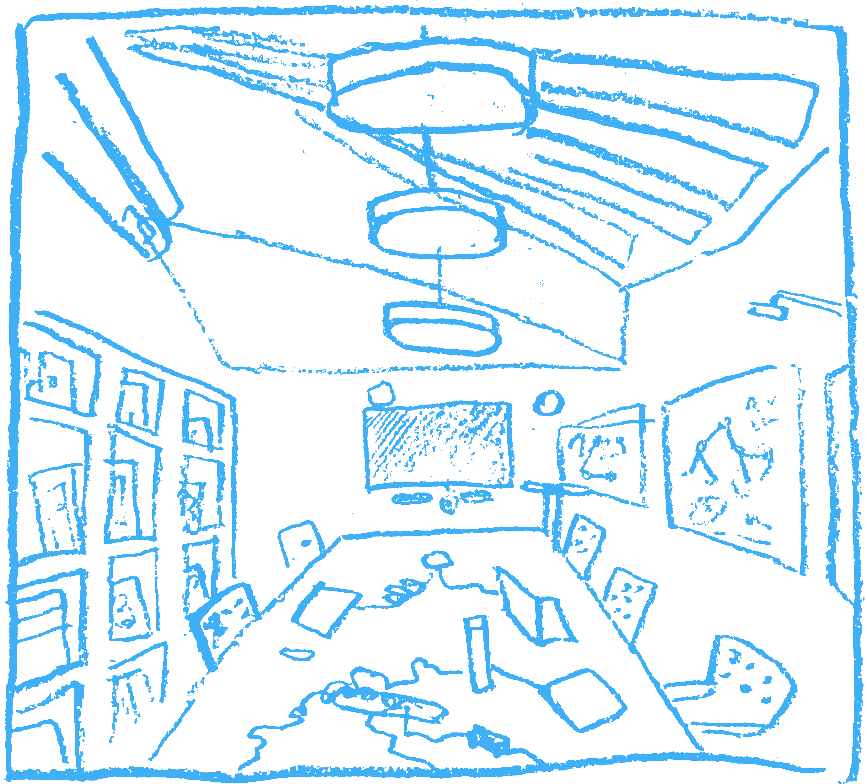 A drawing of a conference room.