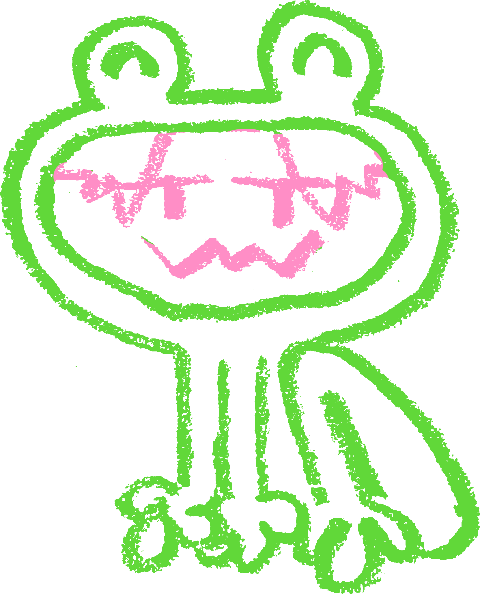 A drawing of Sammy in a frog suit.